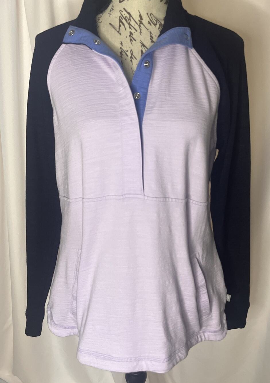 T by Talbots Lavender Navy Blue 1/4 Snap Pocket Pullover Jacket Women’s Medium